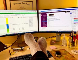 Working with my feet on the desk
